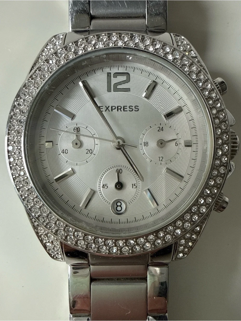 Express Silver-Tone Crystal Bracelet Watch